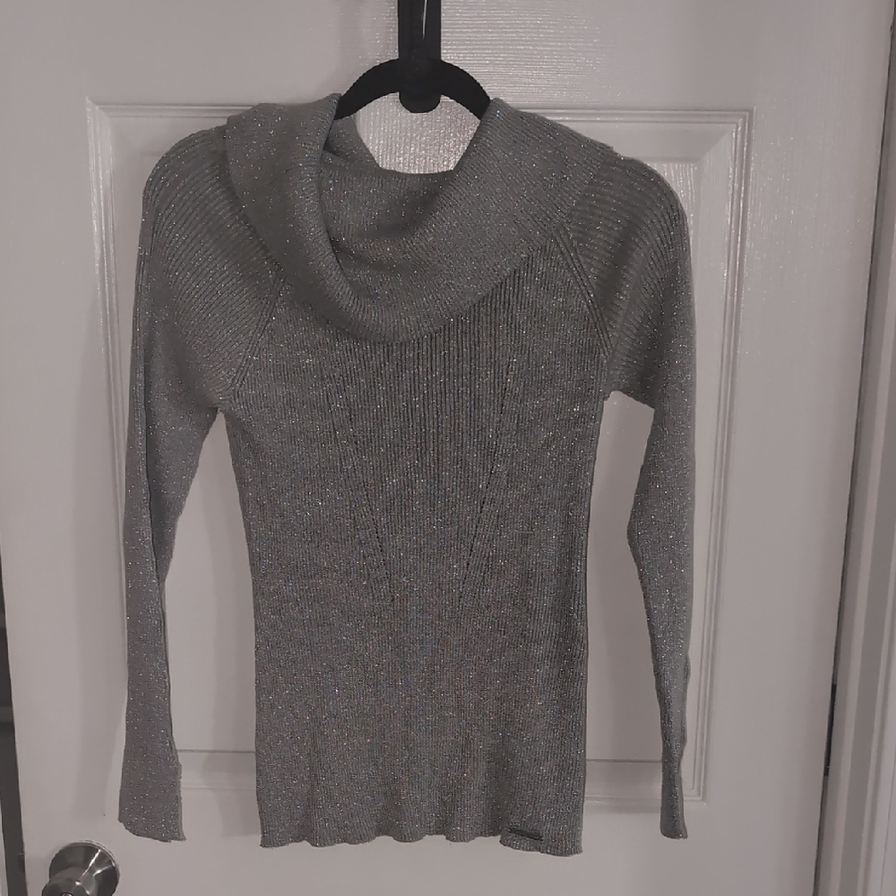 MK L Metallic Silver Cowl Neck Sweater